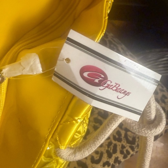 Gabaany Yellow Quilted Tote Bag NWT Patent Shine Rope Handle Y2K Festival - Picture 3 of 7